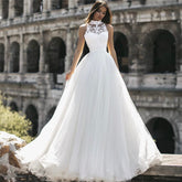 Bmbridal High Neck Sleeveless Tulle Wedding Dress Princess Lace Bridal Gowns