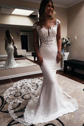 Bmbridal Cap Sleeves Wedding Dresses Mermaid Long Online