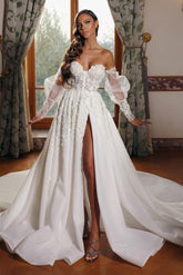 Bmbridal Sweetheart Wedding Dress Split A-Line With Appliques