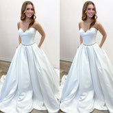 Bmbridal Sweetheart White Wedding Dress Satin Princess With Pockets