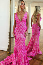 Deep V Neck Sequin Mermaid Prom Dress