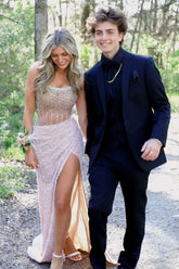 Notched Lapel One Button Dark Blue Men's Prom Suits