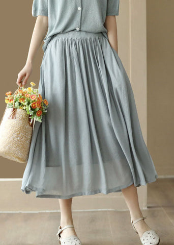 Boho Light Blue Wrinkled Pockets Patchwork Cotton Skirts Summer Boho Light Blue Wrinkled Pockets Patchwork Cotton Skirts Summer