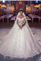 BMbridal Of-the-Shoulder Wedding Dress Ball Gown With Lace Appliques