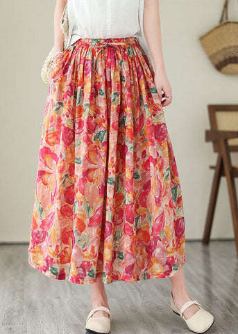 Boho Floral Wrinkled Pockets Elastic Waist Patchwork Linen Skirts Summer Boho Floral Wrinkled Pockets Elastic Waist Patchwork Linen Skirts Summer