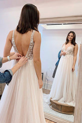 Bmbridal Open Back Lace Wedding Dress Sleeveless Tulle With Lace