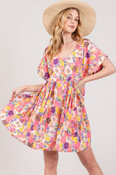 Floral Short Sleeve Babydoll Summer Dress with Pockets