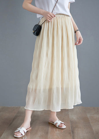 Bohemian Beige High Waist Draping Cotton Pleated Skirts Summer Bohemian Beige High Waist Draping Cotton Pleated Skirts Summer