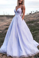 Light Purple A-line Sparkly Prom Dress