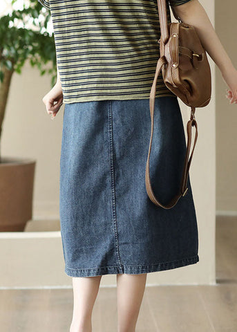 Blue Pockets Patchwork Denim Skirts Wrinkled Elastic Waist Summer Blue Pockets Patchwork Denim Skirts Wrinkled Elastic Waist Summer