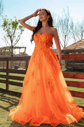 Elegant Orange Sweetheart Long Evening Dress With Lace