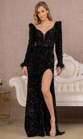 Long Sleeve Sequin Evening Dress