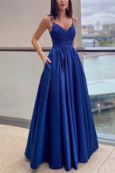 Royal A-line Prom Dress with Slit