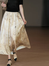Women Summer Vintage Ink-print Pleat Loose Skirt