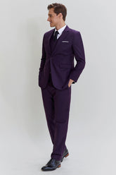 Purple Notched Lapel 3 Piece One Button Men's Suits
