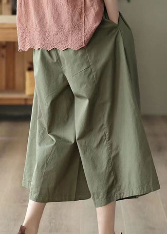 Bohemian Army Green Pockets Patchwork Cotton Crop Pants Summer Bohemian Army Green Pockets Patchwork Cotton Crop Pants Summer