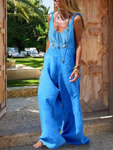 Casual Plain Scoop Neck Loose Wide Leg Cami Jumpsuit