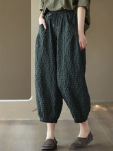 Women Summer Vintage Plaid Pocket Spliced Linen Harem Pants