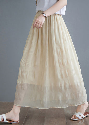 Bohemian Beige High Waist Draping Cotton Pleated Skirts Summer Bohemian Beige High Waist Draping Cotton Pleated Skirts Summer