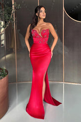 Bmbridal Red Sweetheart Mermaid Evening Dress High Split Long