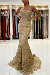 Bmbridal Gold Appliques Mermaid Evening Dress Halter Long Prom Gown