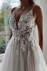 Bmbridal Sleeveless Lace Wedding Dress Spaghetti-Straps V-Neck