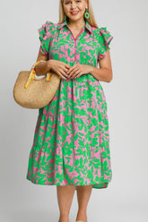 Full Size Floral Ruffle Cap Sleeve Midi Resort Dress