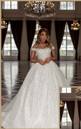 Bmbridal Princess Wedding Dress Ball Gown Off-the-Shoulder With Sequins