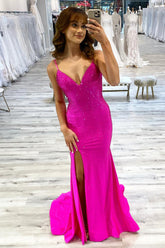 Spaghetti Straps Backless Long Prom Dress with Beading
