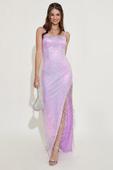 Lavender Sequin Prom Dress with Fringes