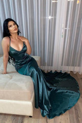 Fabulous Dark Green V-neck Prom Dresses Long Mermaid