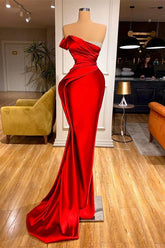 Fashion Red Mermaid Long Prom Dresses With Beadings Ruffles