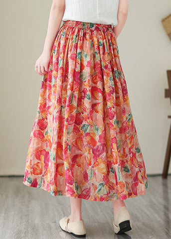 Boho Floral Wrinkled Pockets Elastic Waist Patchwork Linen Skirts Summer Boho Floral Wrinkled Pockets Elastic Waist Patchwork Linen Skirts Summer