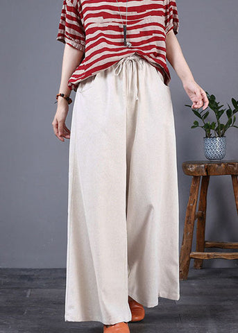 Boho Purple Pockets Elastic Waist Cotton Wide Leg Pants Summer Boho Purple Pockets Elastic Waist Cotton Wide Leg Pants Summer