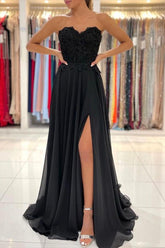 Bmbridal Black Sweetheart Long Prom Dress With Split