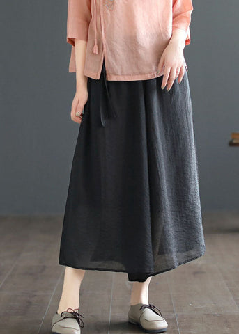 Black Patchwork Cotton Crop Wide Leg Pants Elastic Waist Summer Black Patchwork Cotton Crop Wide Leg Pants Elastic Waist Summer