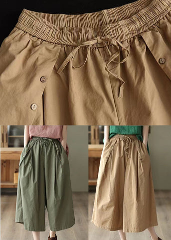Bohemian Army Green Pockets Patchwork Cotton Crop Pants Summer Bohemian Army Green Pockets Patchwork Cotton Crop Pants Summer
