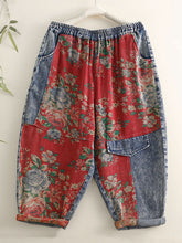 Women Summer Vintage Floral Patch Spliced Harem Pants