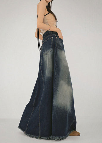 Boutique Blue Pockets Patchwork High Waist Denim Maxi Skirt Summer Boutique Blue Pockets Patchwork High Waist Denim Maxi Skirt Summer