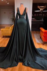 Glamorous Deep V-Neck Long Ball Dresses Mermaid Prom Dress With Ruffles Sleeveless