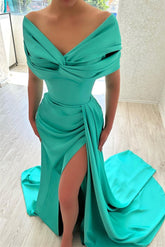 Glamorous Long Off-the-Shoulder Evening Party Gowns Long Slit Online