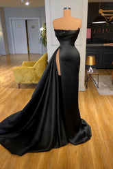 Gorgeous A-line Long Black Evening Prom Dresseses With Split Online