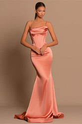 Gorgeous Coral Spaghetti-Straps Prom Dresses Mermaid Sleeveless