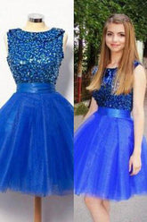 Royal Short A-Line Shinny Prom Dresses, Homecoming Dress For Girls