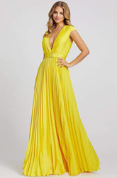 Deep V Neck Pleated Flowy Junior Prom Gown