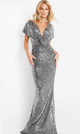Short Sleeve Sequin Evening Dress