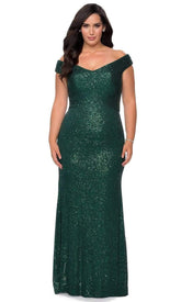 Sequined Off-Shoulder Modest Prom Sheath Dress