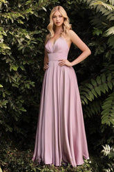 V Neck A-Line Satin Dress