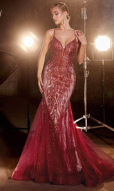 Plunging Godets Mermaid Evening Gown