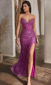 Sequined Plunging V-Neck Prom Gown
